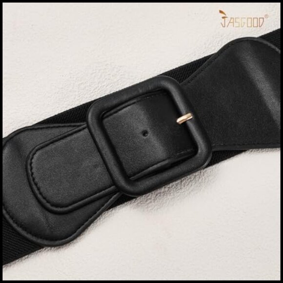 PU Leather Elastic Wide Belt with Square Buckle for Dresses